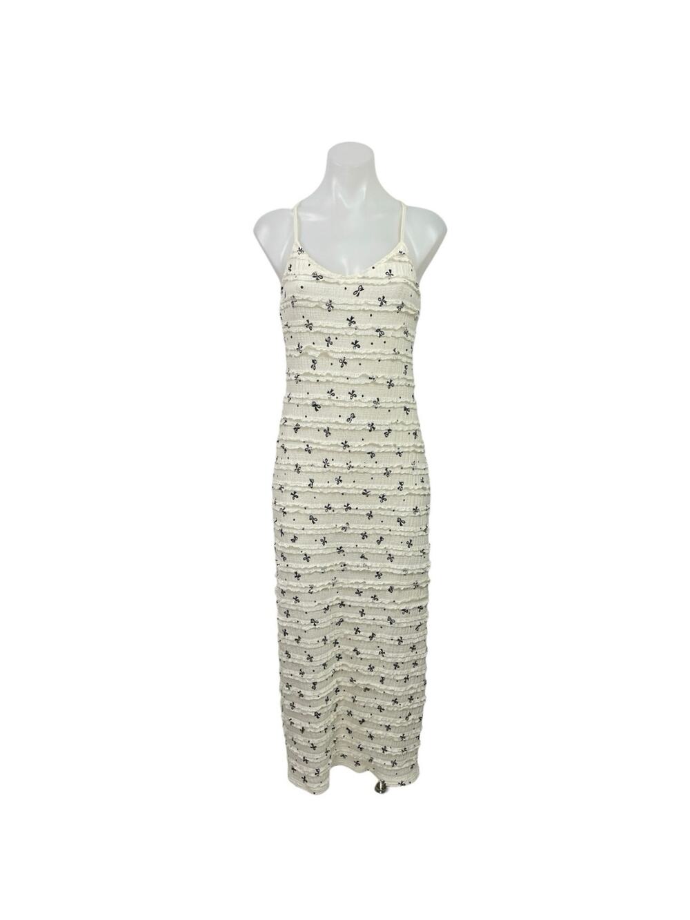 Mure + Grand Charming Bow Ruffle Sleeveless V Neck Maxi Cami Tank Sheath Top M